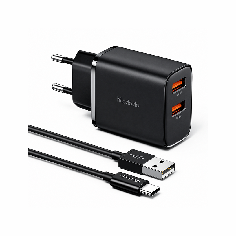 شاحن Mcdodo 12W + كيبل تايب سي – 2 منفذ USB